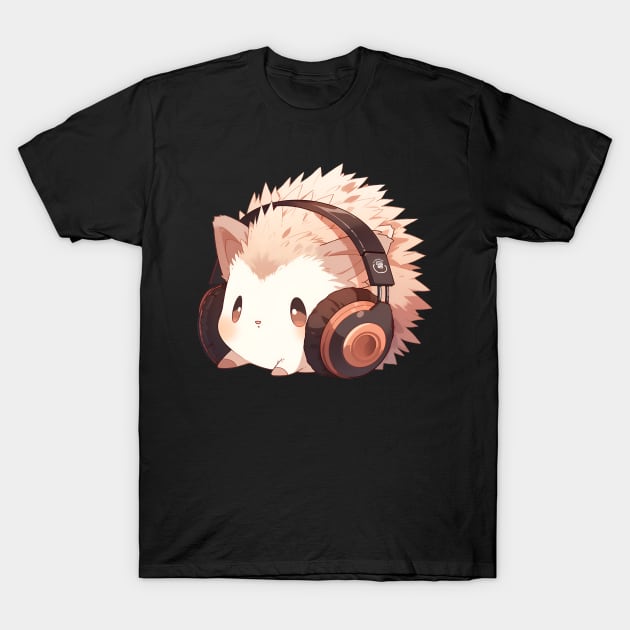 Cute hedgehog with headphones T-Shirt by Onceer